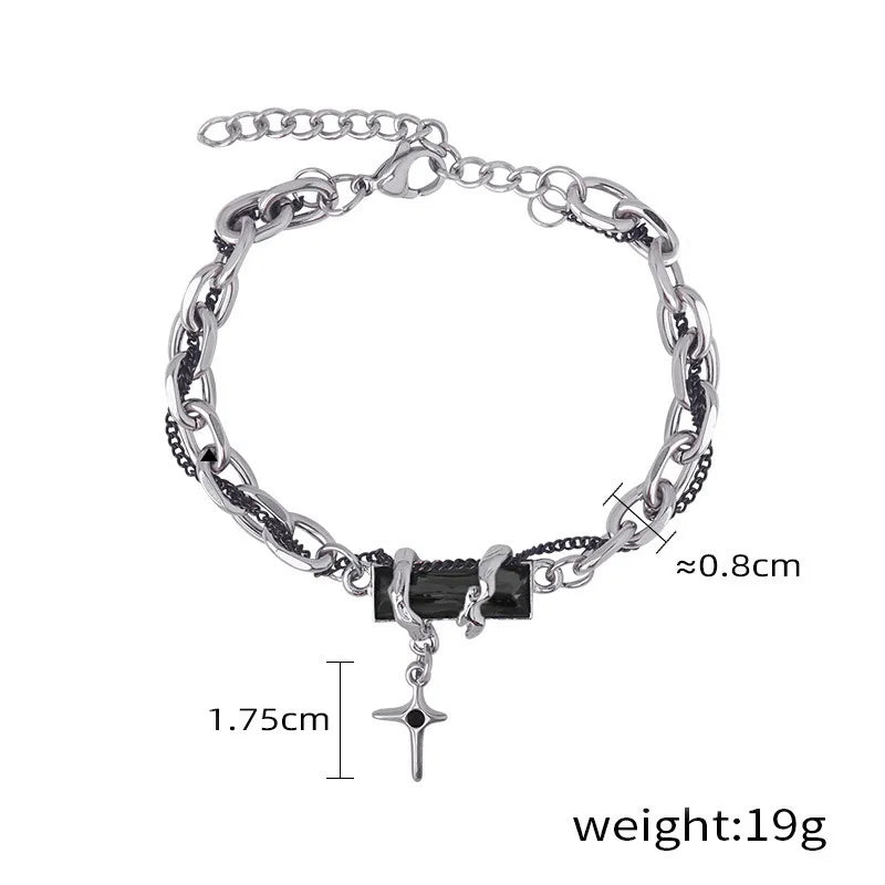 Dark Punk Hip-Hop Style Men's Bracelet Obsidian Wrapped Cross Unique Trendy Starlight Feel Fashion Charm Jewelry for Couples