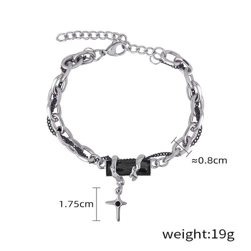 Dark Punk Hip-Hop Style Men's Bracelet Obsidian Wrapped Cross Unique Trendy Starlight Feel Fashion Charm Jewelry for Couples