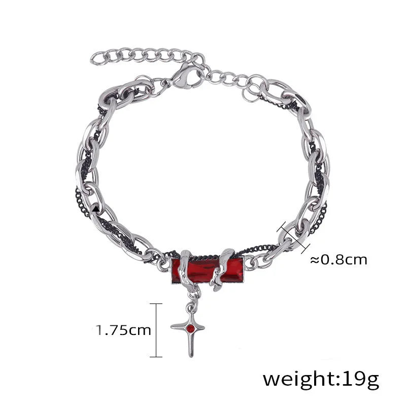 Dark Punk Hip-Hop Style Men's Bracelet Obsidian Wrapped Cross Unique Trendy Starlight Feel Fashion Charm Jewelry for Couples