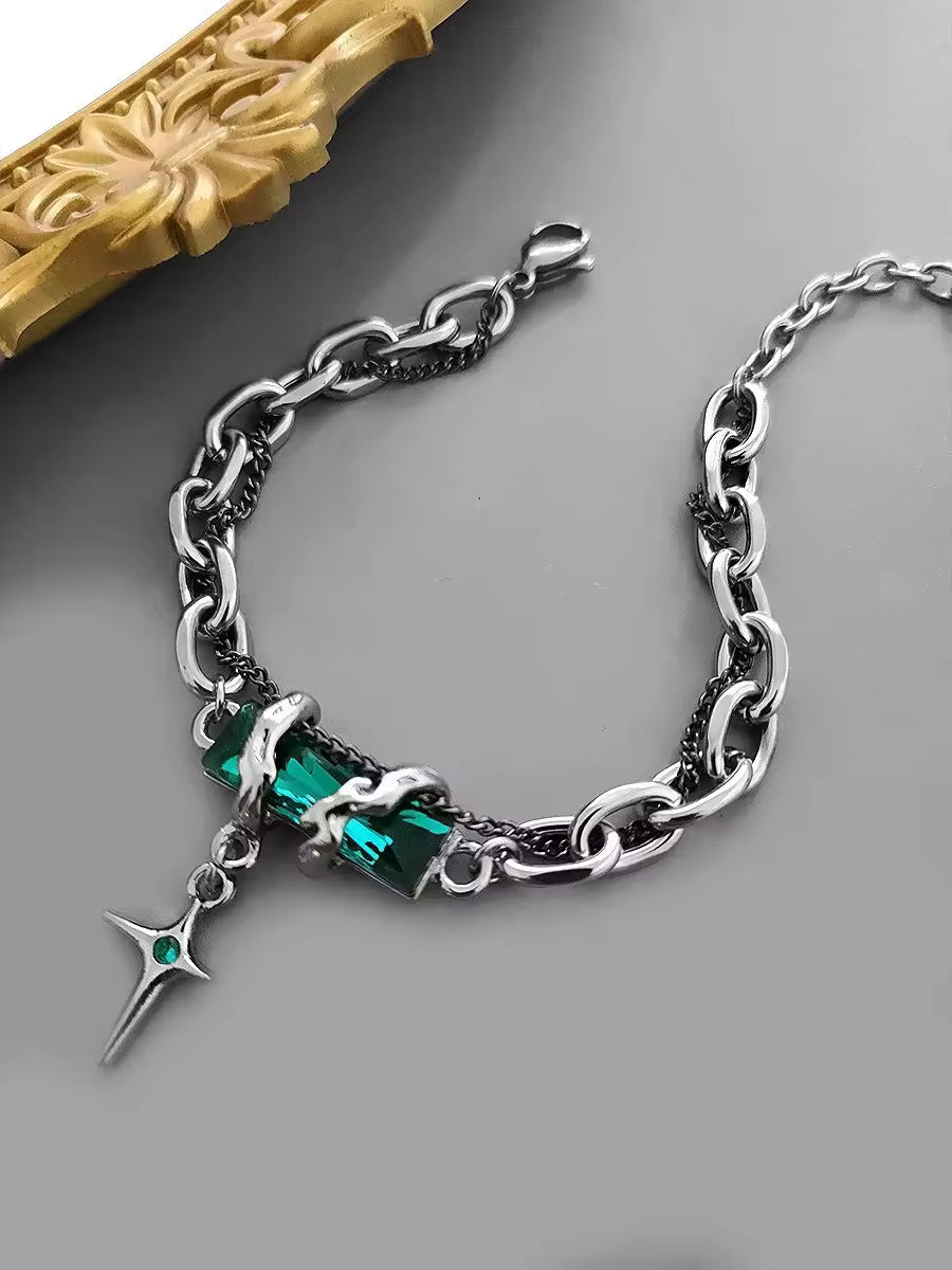 Dark Punk Hip-Hop Style Men's Bracelet Obsidian Wrapped Cross Unique Trendy Starlight Feel Fashion Charm Jewelry for Couples