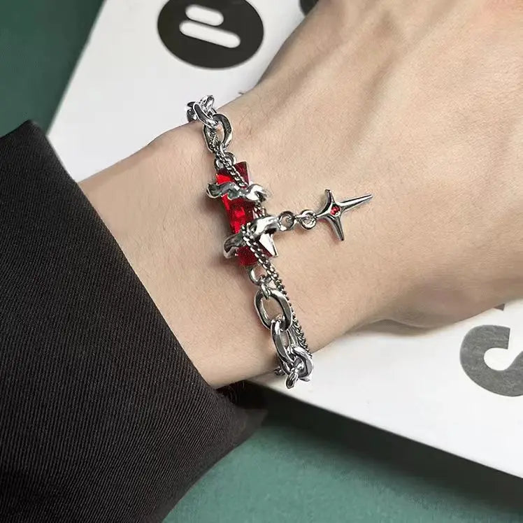 Dark Punk Hip-Hop Style Men's Bracelet Obsidian Wrapped Cross Unique Trendy Starlight Feel Fashion Charm Jewelry for Couples