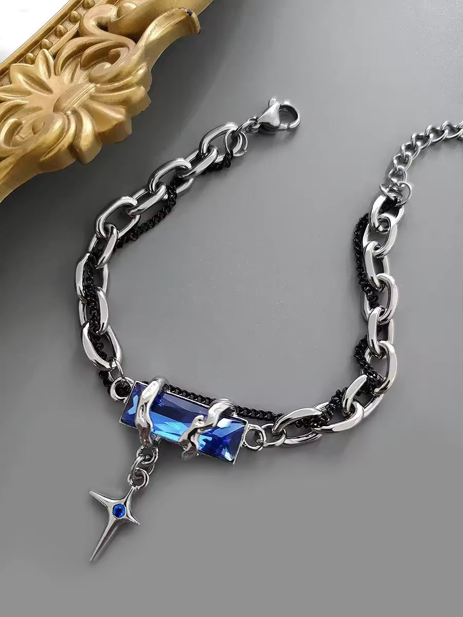 Dark Punk Hip-Hop Style Men's Bracelet Obsidian Wrapped Cross Unique Trendy Starlight Feel Fashion Charm Jewelry for Couples