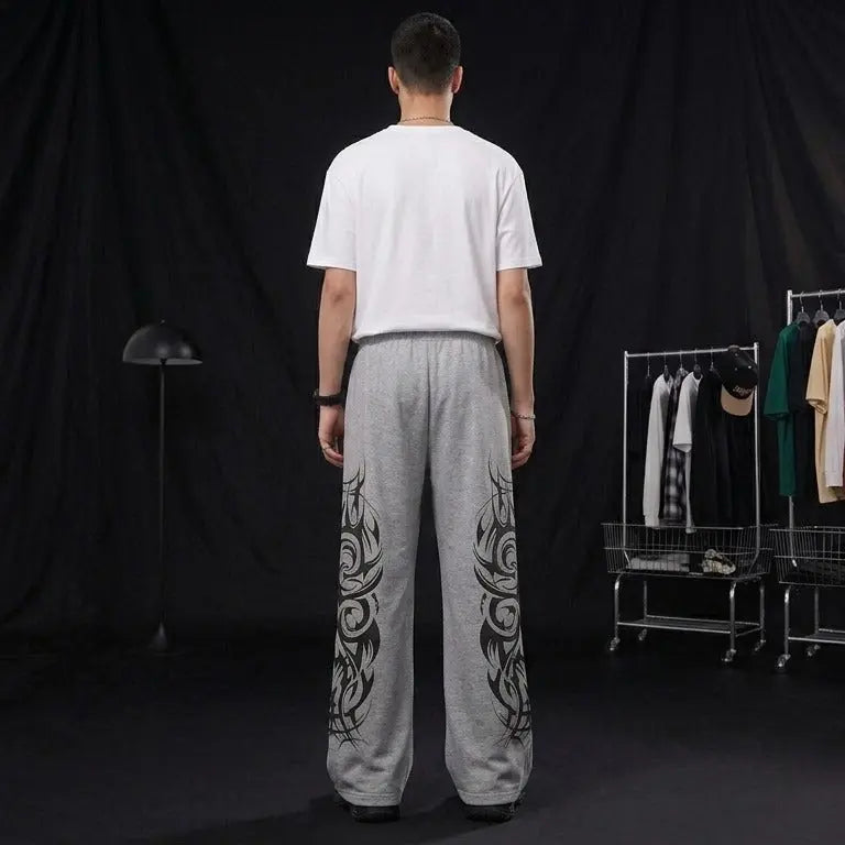 Cyber Sigilism Graphic Wide-Leg Sweatpants – Gothic Grunge Y2K Streetwear Yamireth