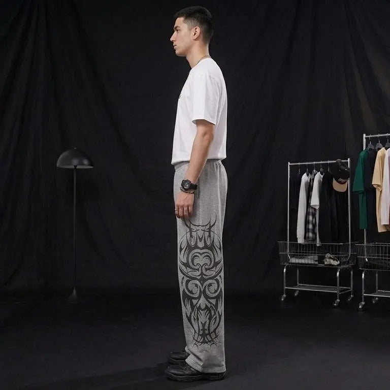 Cyber Sigilism Graphic Wide-Leg Sweatpants – Gothic Grunge Y2K Streetwear Yamireth