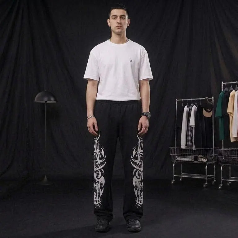 Cyber Sigilism Graphic Wide-Leg Sweatpants – Gothic Grunge Y2K Streetwear Yamireth