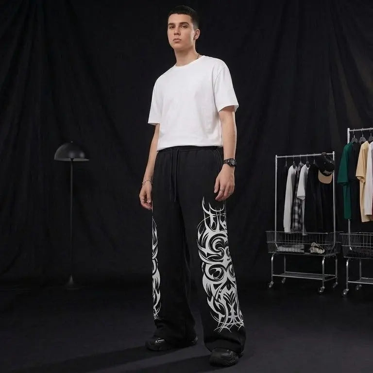 Cyber Sigilism Graphic Wide-Leg Sweatpants – Gothic Grunge Y2K Streetwear Yamireth