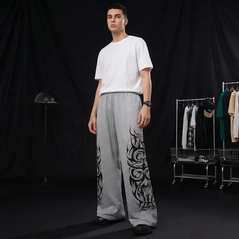 Cyber Sigilism Graphic Wide-Leg Sweatpants – Gothic Grunge Y2K Streetwear Yamireth