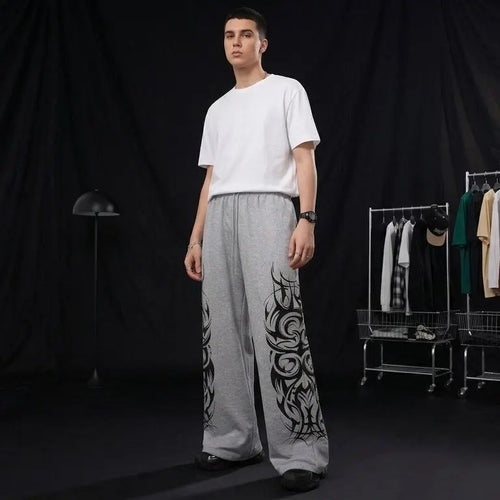 Cyber Sigilism Graphic Wide-Leg Sweatpants – Gothic Grunge Y2K Streetwear Yamireth