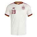 White sports jersey with red and yellow accents, featuring the number 19 and Adidas logo on a white background.