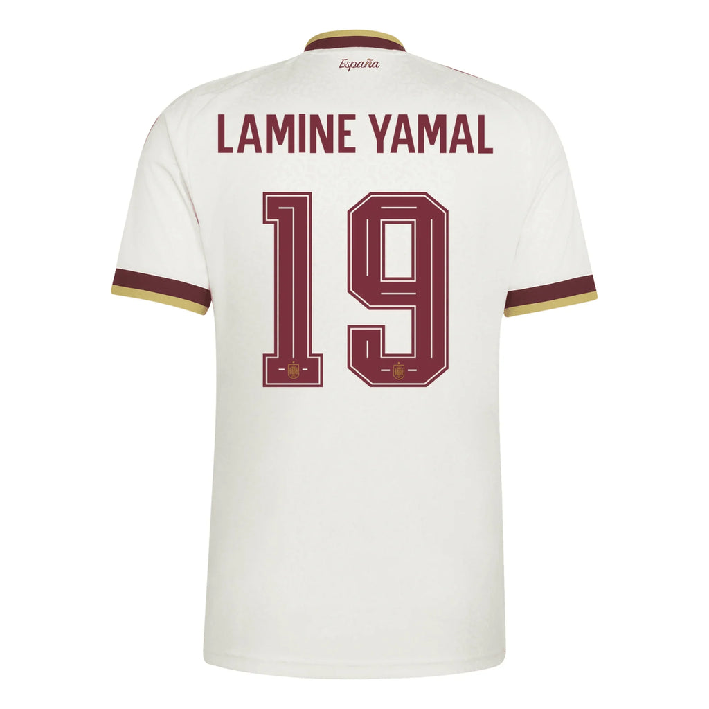 White sports jersey with 'Lamine Yamal' and number '19' on a white background